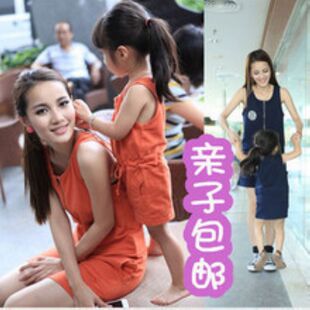  亲子装夏装款韩版外贸拉链背心裙儿童连衣裙母女装裙装包邮特
