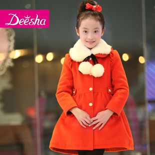 笛莎冬款新品女童装儿童韩版中大童长款外套棉衣大衣1219224