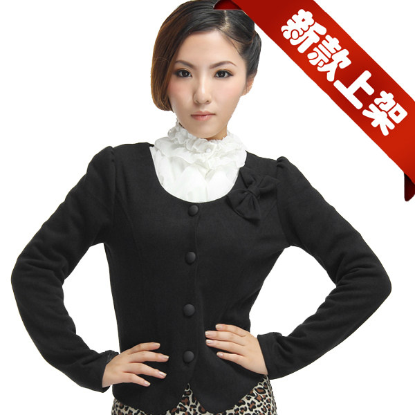 满三包邮 款韩版OL圆领泡泡袖蝴蝶结开衫修身小<span class=H>外套</span><span class=H>女</span>式短<span class=H>外套</span>