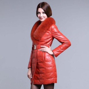  海宁皮衣 新品绵羊皮真皮羽绒服 女中长款修身女士皮衣