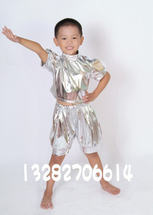 幼儿舞蹈服装 儿童银色短服短款 太空服 表演服