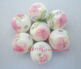 批发DIY饰品配件 串珠 12MM 粉色花朵 陶瓷珠