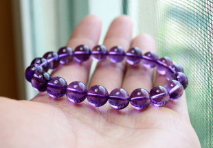 天然极品紫水晶手链 8-12MM  晶体AAAA级 附鉴定证书