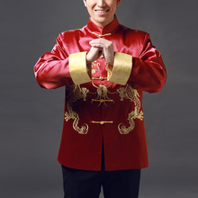 东唐。畅销款。中式改良春秋装翻袖刺绣大双龙 男士长袖唐装 包邮