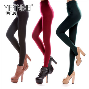  伊凡美品牌女装糖果色拉绒打底裤女九分裤子连踩脚裤袜大码KK001