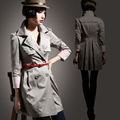 2012春装新款 秋装新品女装 泡泡袖 藕色时尚风衣外套 女送腰带
