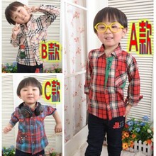 童装2012春装新款儿童纯棉男童全棉长袖衬衫格子衬衣