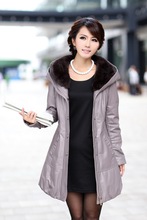 欧珞发 2011新款 女式长款绵羊皮皮衣 超大獭兔帽子 真皮羽绒服