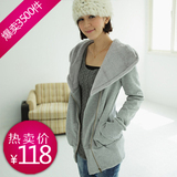 乔伊思 2010秋冬外套 韩版女装 女款加厚针织棉长款连帽卫衣 6111