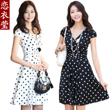 恋衣莹女装 2012新款淑女圆点夏季仙女气质修身大摆V领短袖连衣裙