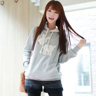  品牌特卖 styleonme春装新款女装卡通图案连帽抓绒卫衣8466