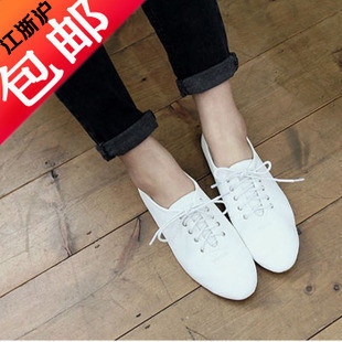  秋韩国超正女式小白鞋 英伦潮牌超软皮平跟单鞋复古平底鞋女鞋子