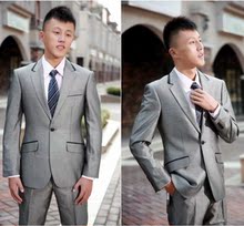 Jeffknight 秋冬新品男士修身高档结婚西装套装 银灰色亮面男西服
