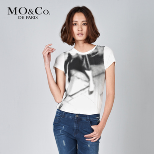 MO&amp;Co. 摩安珂 2012春夏女装 M111TST55抽象印花休闲短袖T恤