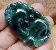 精品5289玉坠竞拍 正品赌石拍卖翡翠拍卖漂亮飘深色花如意福禄