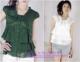 淑女田园荷叶边绿色纯棉短袖上衣
