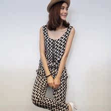 2012夏装新款 欧美风背带无袖中腰长款修身连体裤连衣裤女黑色