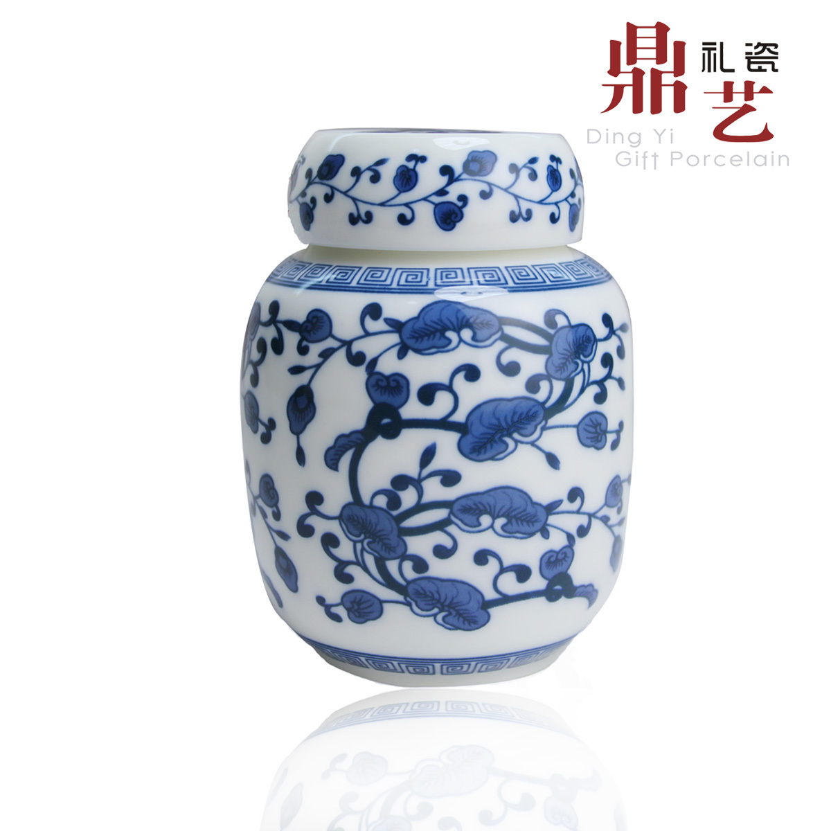 鼎艺青花瓷茶具 陶瓷茶叶罐 醒茶罐 密封存储罐 青花灵芝 高头罐 鼎艺青花瓷茶具 陶瓷茶叶罐 醒茶罐 密封存储罐 青花灵芝 高头罐