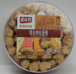  广东特产/皇冠特价/澳门手信/爱味特/综合口味肉松蛋卷/220g