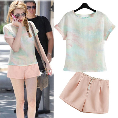 休闲<em>套装女</em>欧美<em>2014</em>夏季新款<em>上衣短裤</em>搭配款