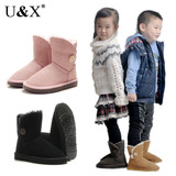 UX正品 2012冬季 牛皮防水童鞋 男女靴 纽扣中筒 雪地靴 童靴清仓