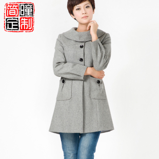  简瞳春款呢大衣中长款品牌中老年女装羊毛呢子外套大码 S008