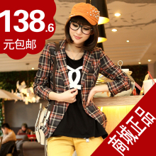 商城正品 2012春装新款韩版小西服外套 OL修身格子小西装 女