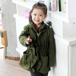  巧可巧克童装 女童春装新品款韩版荷叶边军装风儿童风衣外套