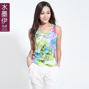  水墨伊兰正品 100%桑蚕丝上衣 针织真丝背心 夏装新款女装