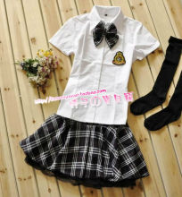夏季深蓝色格子校服 日韩学生制服 实拍日本校服套装 演出服 班服