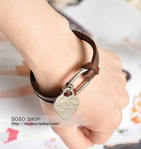  1424 sbb韩版饰品批发 情侣款 皮革桃心手链 男女通用 9g