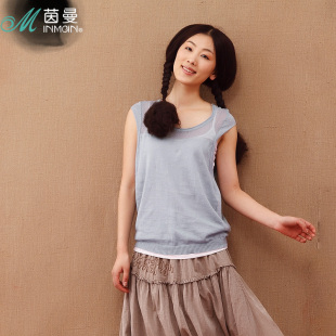  59元包邮！茵曼夏款 圆领沙线相接背心女打底衫 821132244
