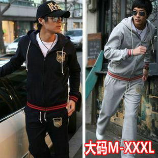  春款新品整套连帽拉链开衫卫衣套装男士卫衣运动休闲大码XXXL
