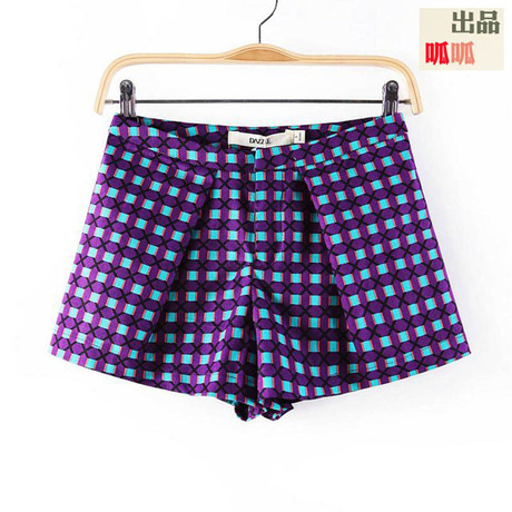 2014春夏装新款 欧美奢华大牌<em>格子短裤阔腿</em>裤