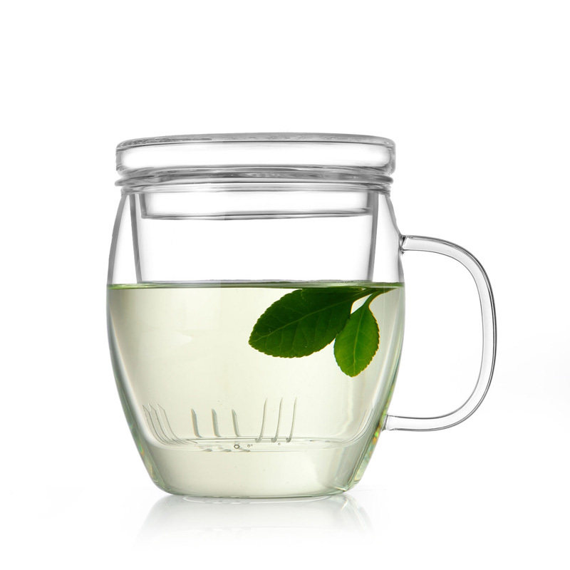 左茗右器透明加厚玻璃三件杯 快节奏懒人办公室泡茶水杯子包邮