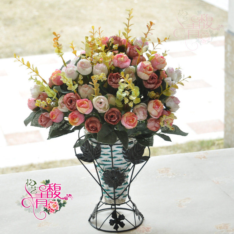 青馥花艺 插花仿真花玫瑰套装欧式干花假花装饰花客厅绢花 花有情