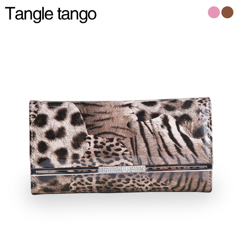 皮亮面豹纹女士手拿包...