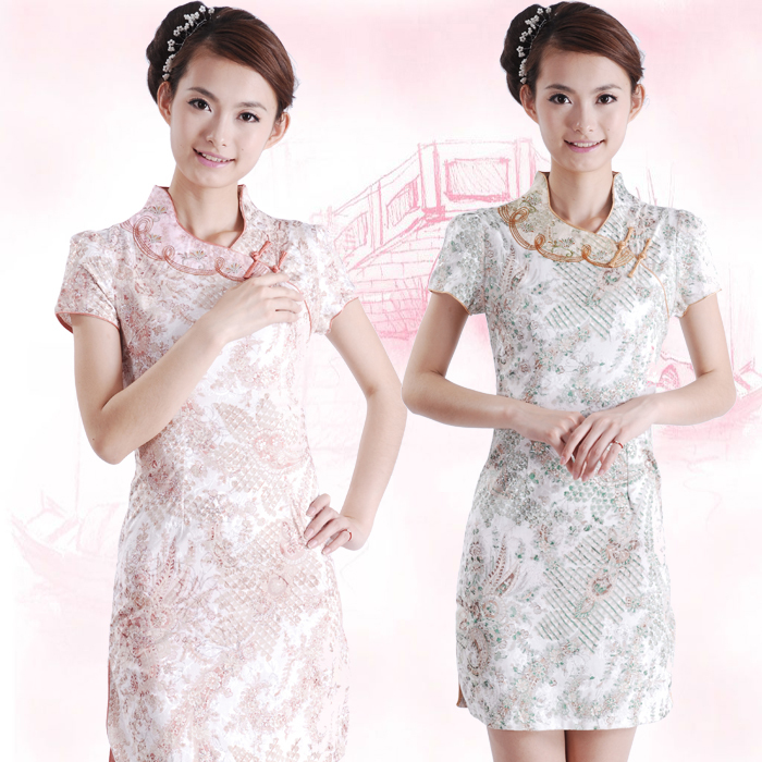 Платье Ципао Изменение моды Lotus фея юбки/короткие рукава cheongsam/Весна 2011 MIDI 0136 Платье Ципао Изменение моды Lotus фея юбки/короткие рукава cheongsam/Весна 2011 MIDI 0136