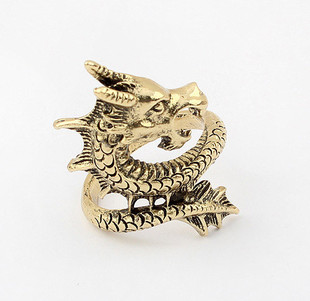  欧美复古 个性龙戒指指环 本命年饰品 金属龙戒指龙饰品 中性戒指