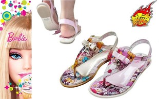  专柜正品芭比童鞋 韩版女童儿童公主夹趾凉鞋 中大童鞋大童单鞋