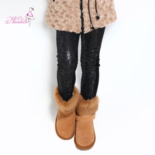  娜伲熊童装冬装儿童加厚打底裤韩版大女童加绒靴裤21016