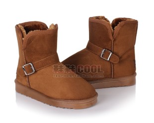  正品冬季新款情侣雪地靴 男女短靴 5859低筒靴搭扣牛筋底靴子