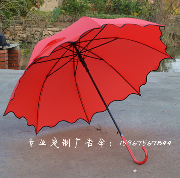 简约创意长柄伞荷叶边纯色自动伞大红色直杆新娘结婚伞婚庆晴雨伞在类目 居家日用, 伞/雨具/防雨/防潮, 伞中 - 来自Buy2taobao.com提供专业的淘宝代购服务
