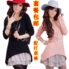 2012热销秋冬装新款仙女打底OL通勤修身羊毛呢连衣裙日系拼接长袖