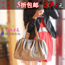 2012春夏新款 拼皮铆钉帆布包 单肩手提包 休闲包时尚女包包 潮包
