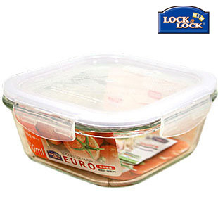 商城正品韩国乐扣乐扣四面锁扣格拉斯玻璃保鲜盒750ml LLG224 0.5