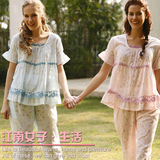 十大家居服品牌 芬腾 夏季新款100%全棉女士睡衣套 WL310