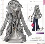 2010春装新款韩版女装热卖连帽长款休闲卫衣单排扣开衫外套