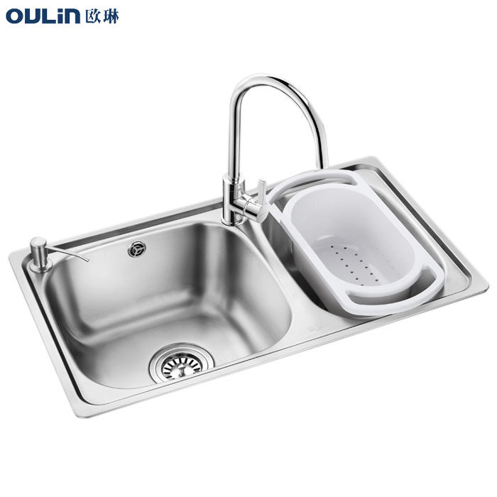 欧琳 oulin 双槽不锈钢水槽OLWG73430+8101龙头套餐