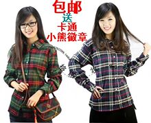 送卡通徽章2011新款大码学院风格秋冬加绒加厚格子衬衫衬衣女